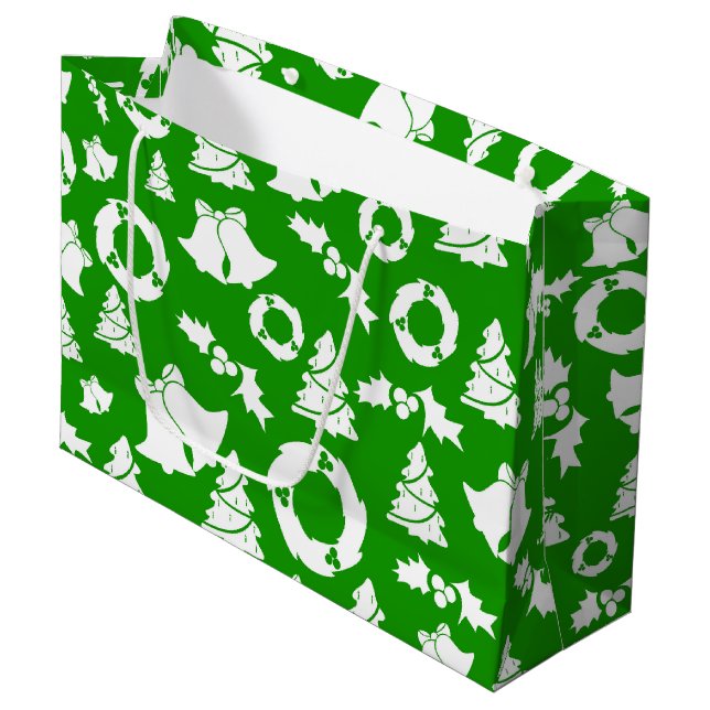 Christmas Trees Wreath Holly Bells Large Gift Bag (Front Angled)