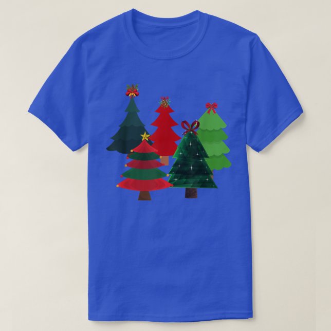CHRISTMAS TREES, XMAS DECORATED STARS, BOWS AND BA T-Shirt (Design Front)