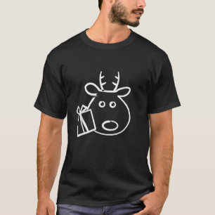 Christmas Trendy Drawing Reindeer With Present  T-Shirt