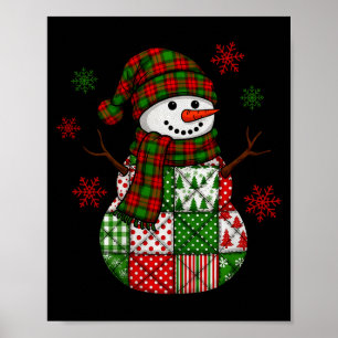 Christmas Trendy Patchwork Snowman Merry Christmas Poster