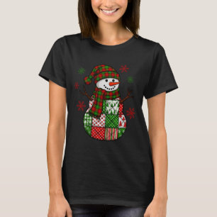 Christmas Trendy Patchwork Snowman Merry Christmas T-Shirt