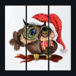 Christmas Triptych Baby Owl with Gift<br><div class="desc">Cute Baby Owl In Christmas Hat and Gift - Painting Funny Bird Fun Collection - Choose / Add Your Unique Text / Name / Colour - Make Your Special Gift - Resize and move or remove / add elements - image / text with customization tool. Painting and Design by MIGNED....</div>