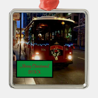 Christmas Trolley In Chicago Metal Ornament