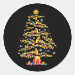 Christmas Trombone Player Xmas Tree Jazz Music Lov Classic Round Sticker