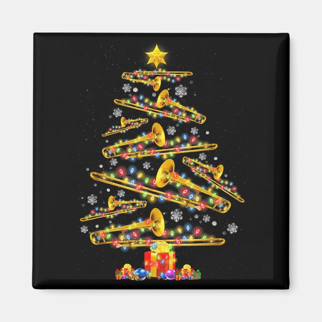 Christmas Trombone Player Xmas Tree Jazz Music Lov Magnet (Front)