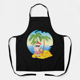 Christmas Tropical Beach Funny Santa Claus Apron