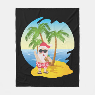 Christmas Tropical Beach Funny Santa Claus Fleece Blanket