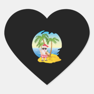 Christmas Tropical Beach Funny Santa Claus Heart Sticker