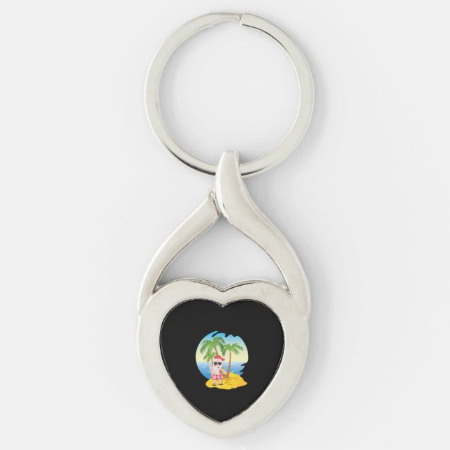 Christmas Tropical Beach Funny Santa Claus Keychain (Front)