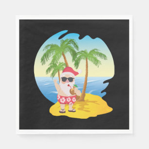 Christmas Tropical Beach Funny Santa Claus Napkin