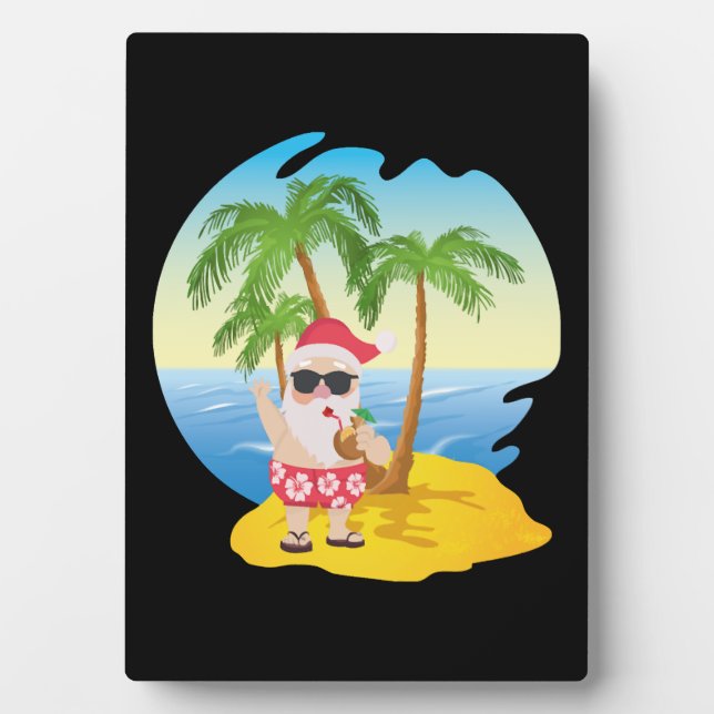Christmas Tropical Beach Funny Santa Claus Plaque (Front)