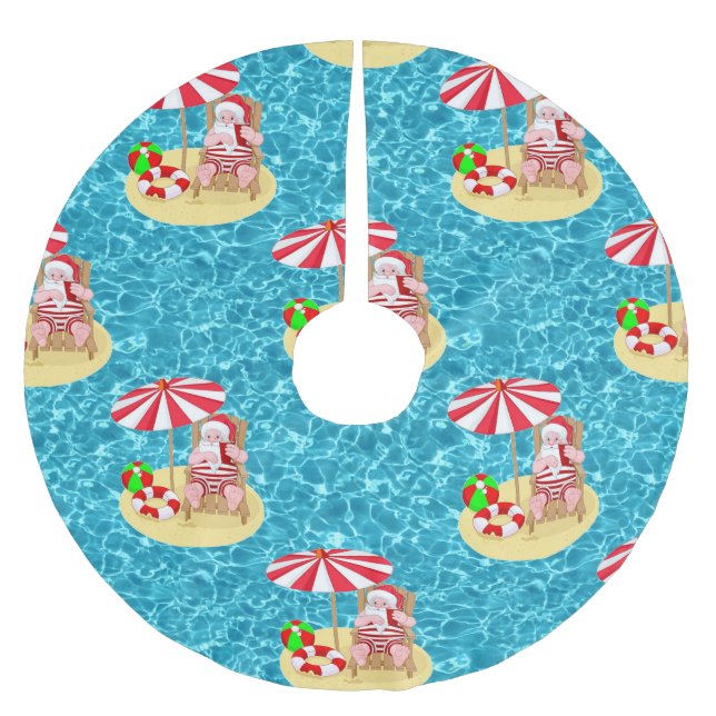christmas tropical beach santa claus tree skirt (Front)