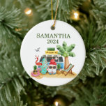 Christmas Tropical Beach Santa Flamingo Ocean Ceramic Ornament<br><div class="desc">This design may be personalized in the area provided by changing the photo and/or text. Or it can be customized by clicking Personalize this Template and then choosing the click to customize further option and delete or change the colour of the background, add text, change the text colour or style,...</div>