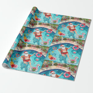 Christmas Tropical Santa in the Pool Holiday Wrapping Paper