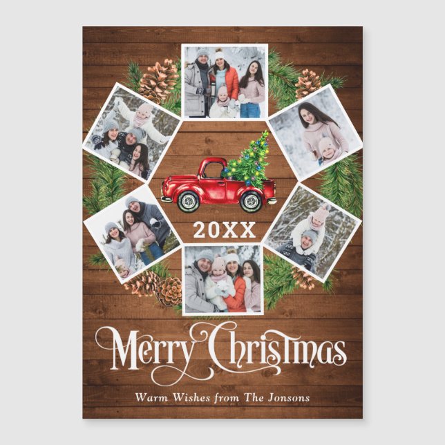 Christmas Truck 6 PHOTO Holiday Magnetic Card Boho (Front)
