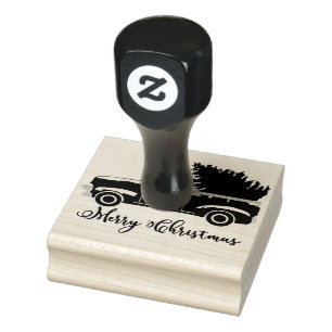 Christmas truck and tree rubber stamp