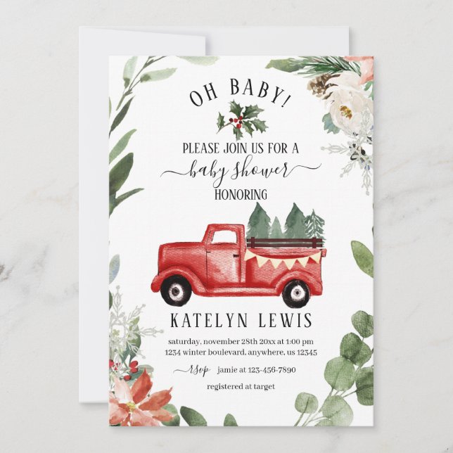 Christmas Truck Baby Shower Invitation Oh Baby (Front)