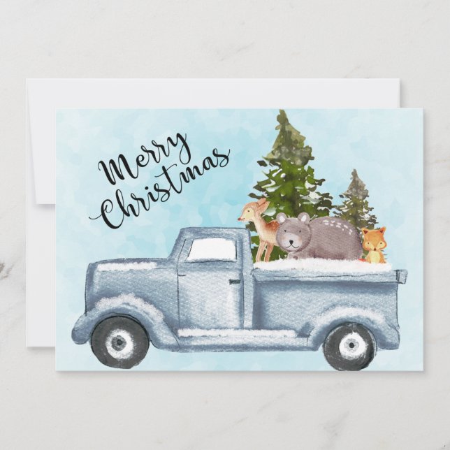 Christmas Truck Carrying Trees & Animals Holiday Card (Front)