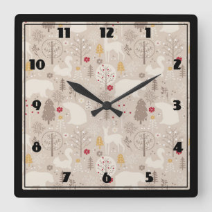 Christmas Truck Carrying Trees & Animals Square Wa Wall Clock