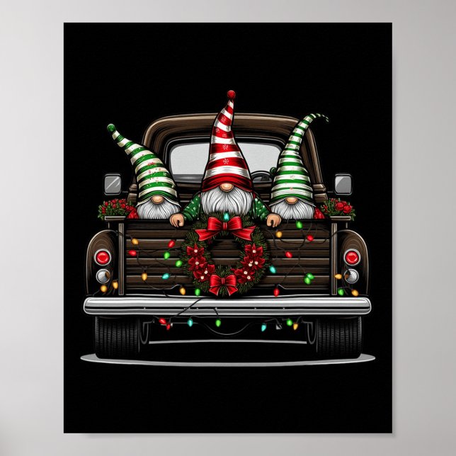 Christmas Truck Cute Gnome  Poster (Front)