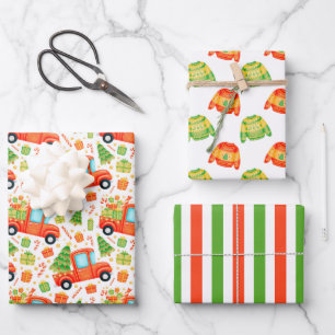 Christmas Truck & Sweaters Wrapping Paper Set of 3