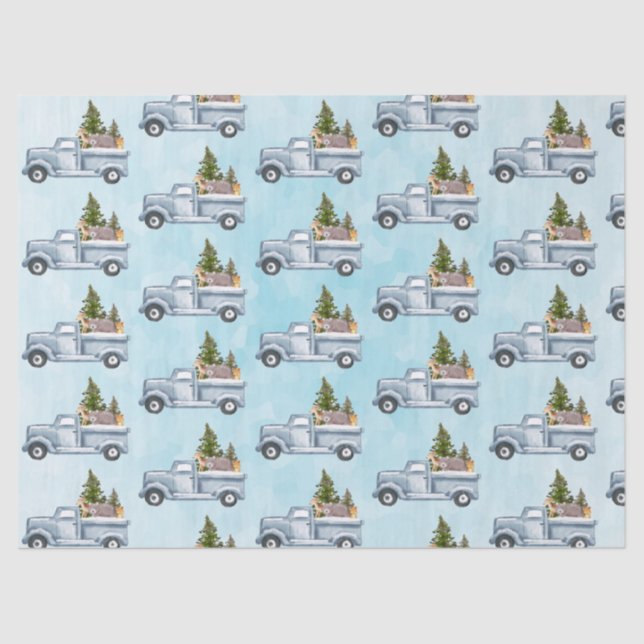 Christmas Truck with Cute Animals Pattern Tissue Paper (Front)
