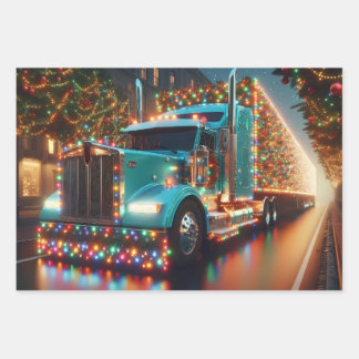 Christmas truck with lights wrapping paper sheet