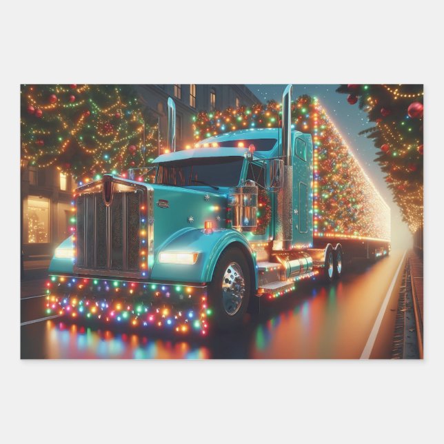 Christmas truck with lights wrapping paper sheet (Front)