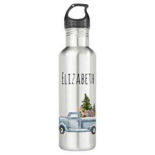 Christmas Truck with Pine Trees & Forest Animals 710 Ml Water Bottle
