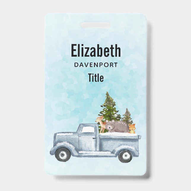 Christmas Truck with Pine Trees & Forest Animals Badge (Front)