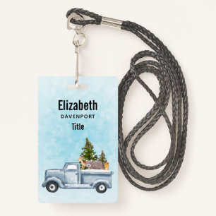 Christmas Truck with Pine Trees & Forest Animals Badge