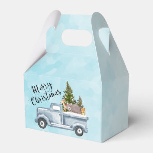 Christmas Truck with Pine Trees & Forest Animals Favor Box