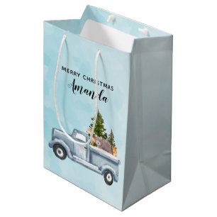 Christmas Truck with Pine Trees & Forest Animals Medium Gift Bag