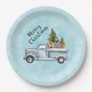 Christmas Truck with Pine Trees & Forest Animals Paper Plate