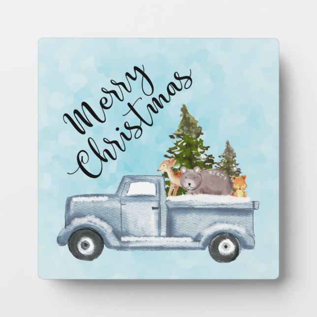 Christmas Truck with Pine Trees & Forest Animals Plaque (Front)