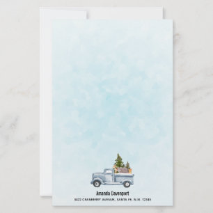 Christmas Truck with Pine Trees & Forest Animals Stationery