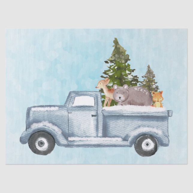 Christmas Truck with Pine Trees & Forest Animals Tissue Paper (Front)