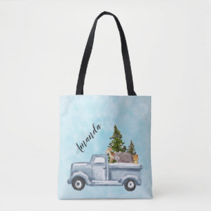 Christmas Truck with Pine Trees & Forest Animals Tote Bag