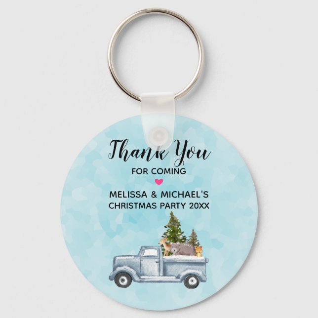 Christmas Truck with Trees & Animals Party Favour Keychain (Front)