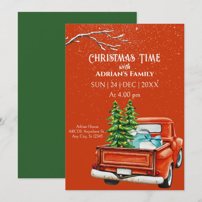 Christmas truck with trees on snow invitation (Front/Back)