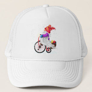 Christmas Trucker Hat Gnome with Bike and Gifts