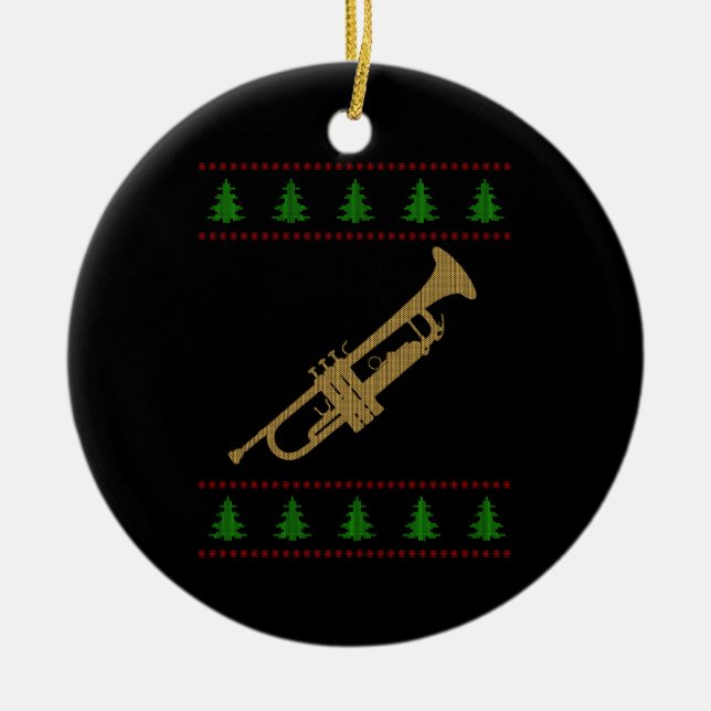 Christmas Trumpet Gift Ceramic Ornament (Front)
