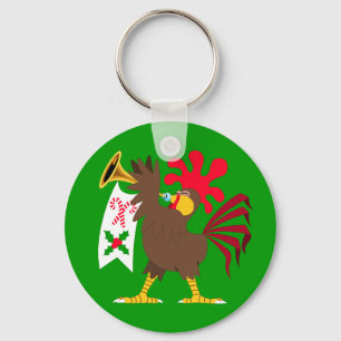 Christmas Trumpeting Rooster Keychain