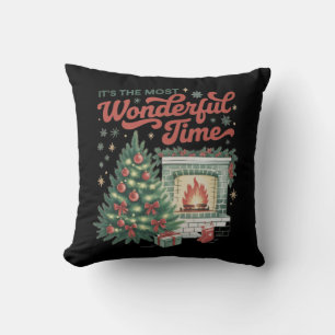 Christmas t's The Most Wonderful Time Vintage  Throw Pillow