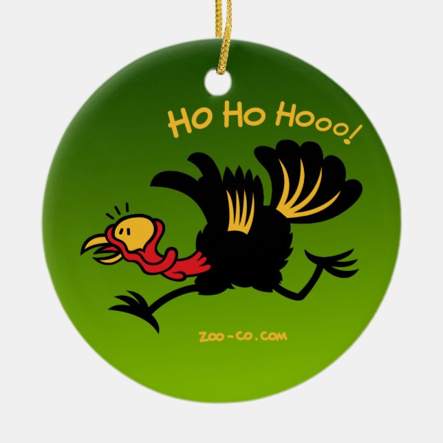 Christmas Turkey Running Away! Ceramic Ornament (Front)