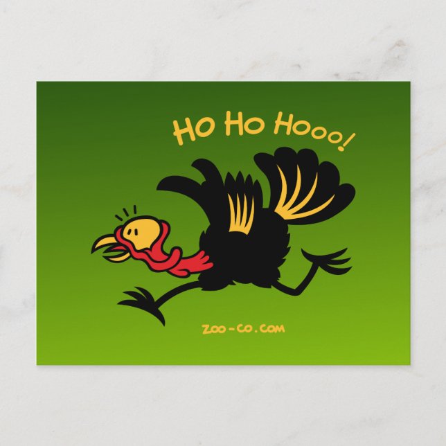 Christmas Turkey Running Away! Holiday Postcard (Front)