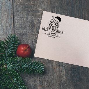 Christmas Turkish Angora Cat Return Address Rubber Stamp