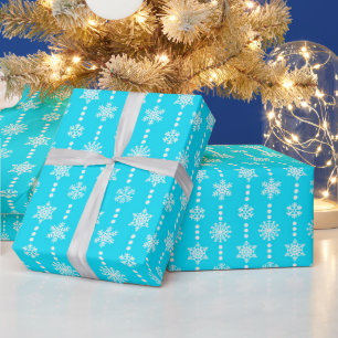 Christmas Turquoise and White Snowflakes Pattern Wrapping Paper