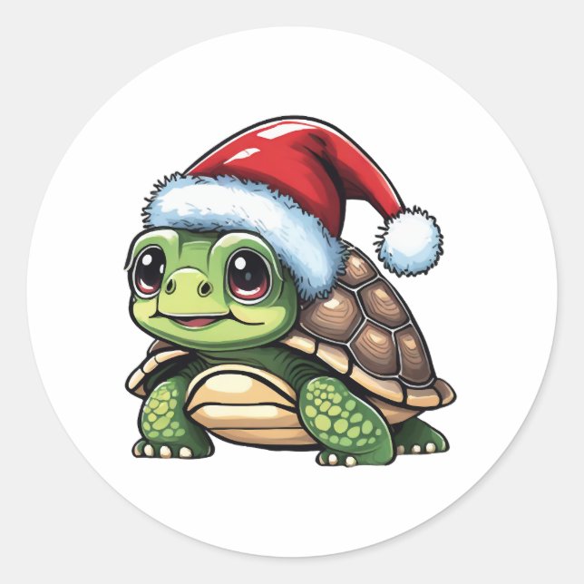 Christmas Turtle Classic Round Sticker (Front)