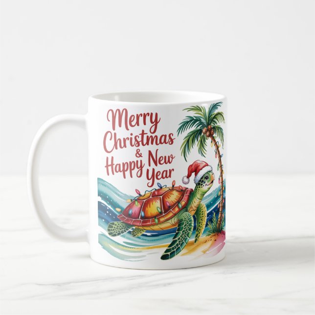Christmas Turtle in Paradise  Coffee Mug (Left)